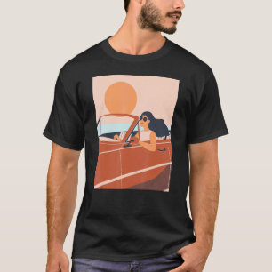 Sommarsolnedgång Flickor som kör bil - resevacerin T Shirt