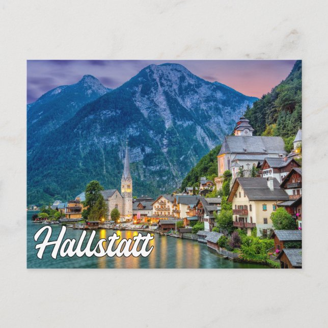 Sommarsolnedgång över Hallstatt, Österrike Vykort (Framsida)