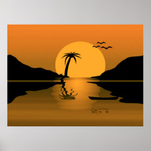 Sommarsolnedgång reflekterar utskrift poster