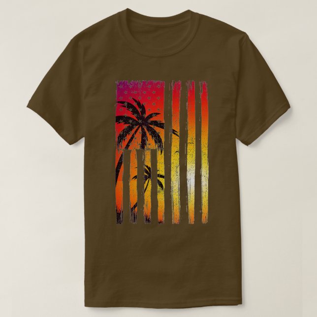 Sommarsolnedgången Handflatan Träd Amerikanska Fla T Shirt (Design framsida)