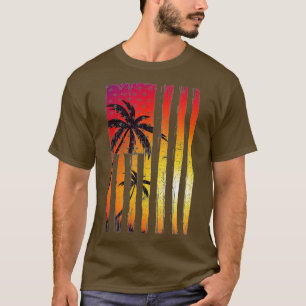 Sommarsolnedgången Handflatan Träd Amerikanska Fla T Shirt