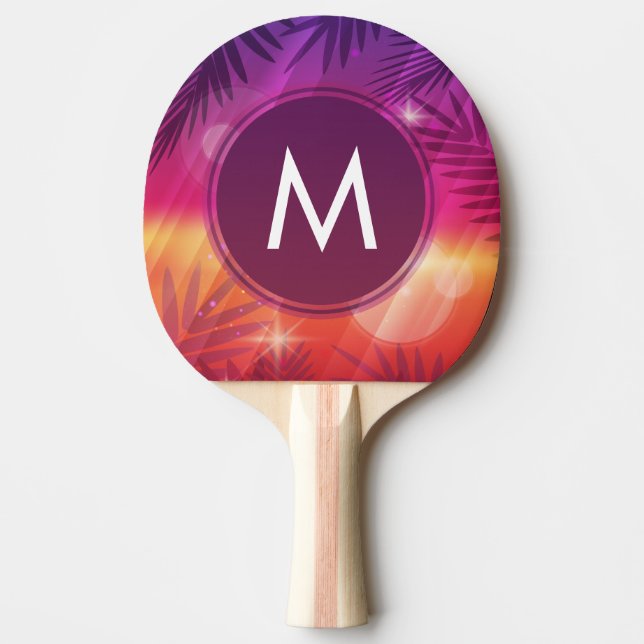Sommarsolnedgången Handflatan Träd Monogram Lila O Pingisracket (Framsidan)
