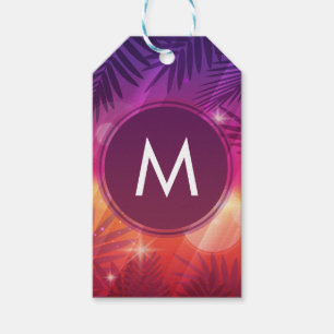 Sommarsolnedgången Handflatan Träd Monogram Lila O Presentetikett