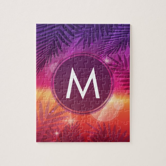 Sommarsolnedgången Handflatan Träd Monogram Lila O Pussel (Vertikal)