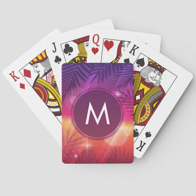 Sommarsolnedgången i Handflatan Träd Monogram Lila Spelkort (Baksidan)