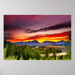 Sommarsolnedgången på Snake River förbiser Poster