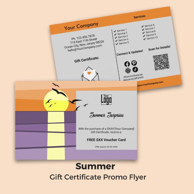 Sommarsolnedgången Stil ・ Presentationsbevis för m Flygblad (Summer Sunset Style · Gift Certificate Promo Flyer)