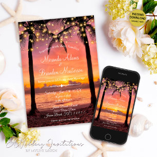 Sommarsolnedgången Tropical Beach Wedding Inbjudningar