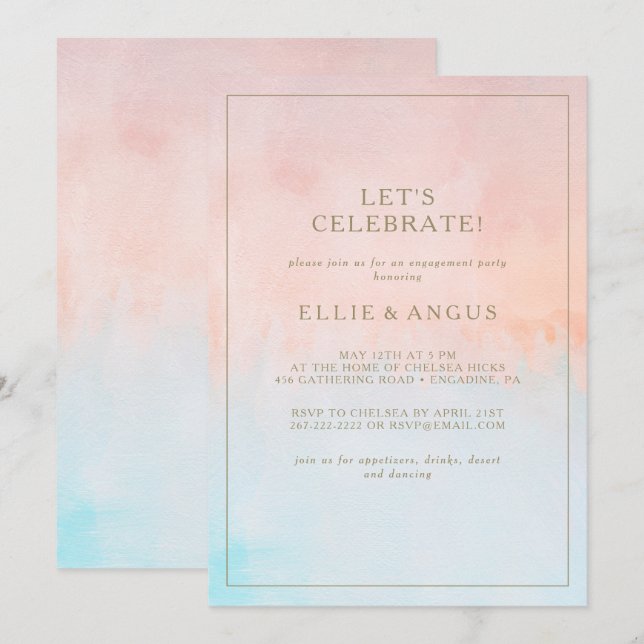 Sommarsolnedgången vattenfärg Låt oss Celebrate Inbjudningar (Fram/baksida)