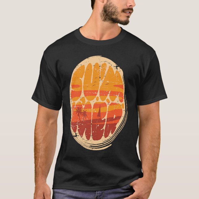 Sommarsolnedgången vid Beach och handflatan träd m T Shirt (Framsida)