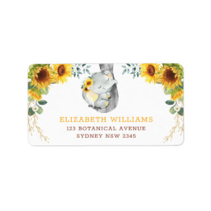 Sommarsolros Elephant Baby Greenery Birthday Adressetikett