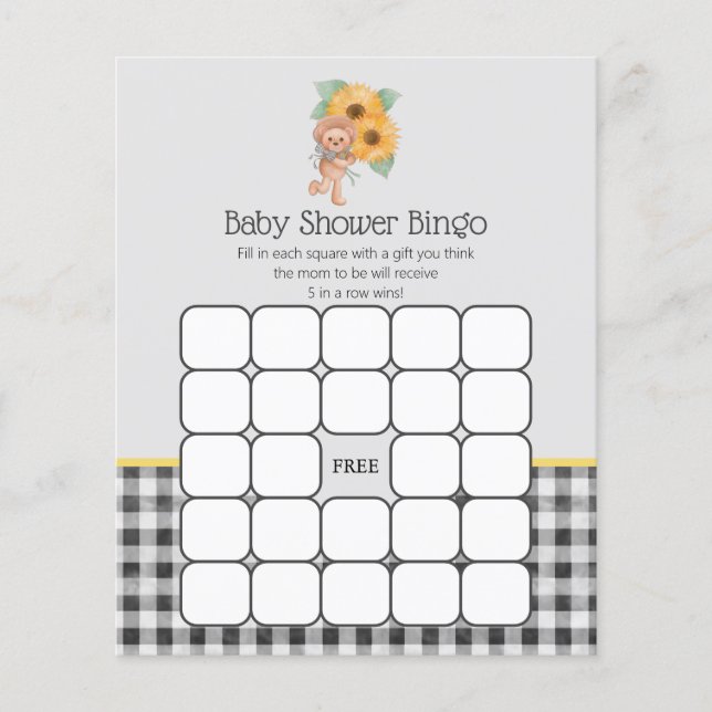 Sommarsolros Nalle Baby Shower Bingo Game (Framsida)
