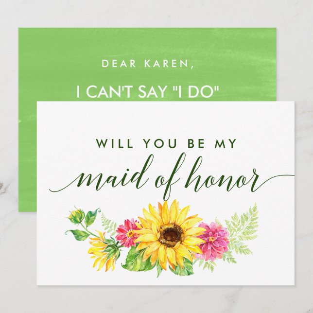 Sommarsolrosblomman blir min Maid of honor Inbjudningar (Fram/baksida)