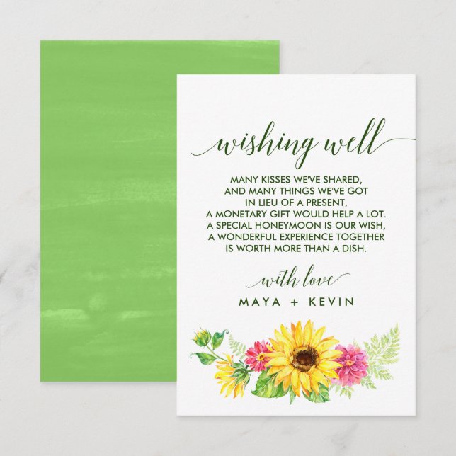 Sommarsolrosolja Bröllop Wishing-brunn Tilläggskort (Fram/baksida)