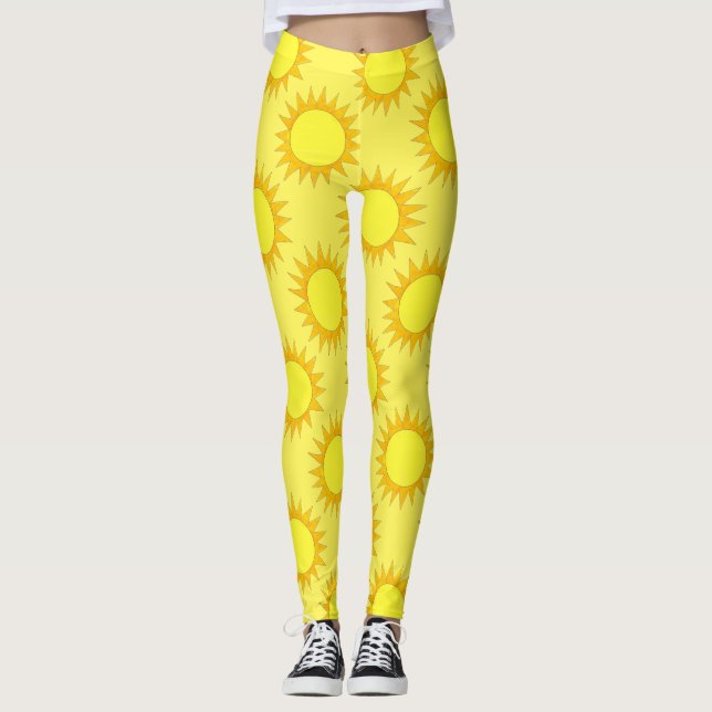Sommarsolskenor Gult Sol Sol Sunnydagsgafflar Leggings (Framsida)