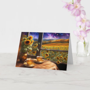Sommarsolstånd Mystisk te och solrosor vacker Kort