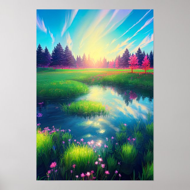 Sommarsoluppgång i Serene Meadow Poster (Framsidan)
