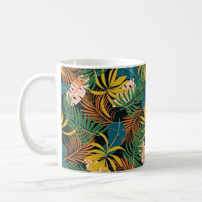 Sommarsömlöst tropiska mönster med klargulo kaffemugg (Vänster)