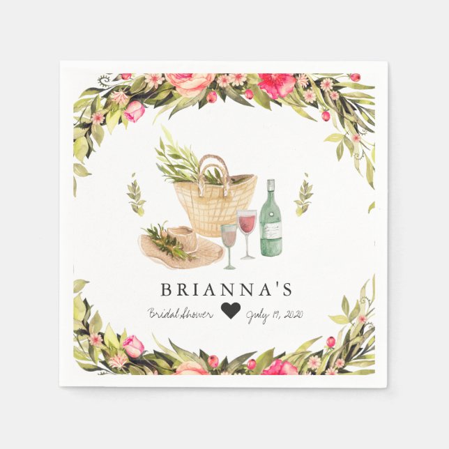 Sommarsommar Vattenfärg Blommor Piknik Pappersservett (Framsidan)