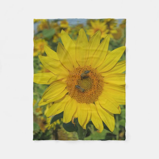 Sommarsommarsolblomma i gult blommar fleecefilt (Framsidan)