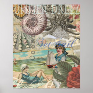 Sommarsommarstrand vintage retro victoriansk poster
