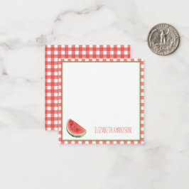 Sommarsommarvattenmelon och röd rutig gingham anteckningskort