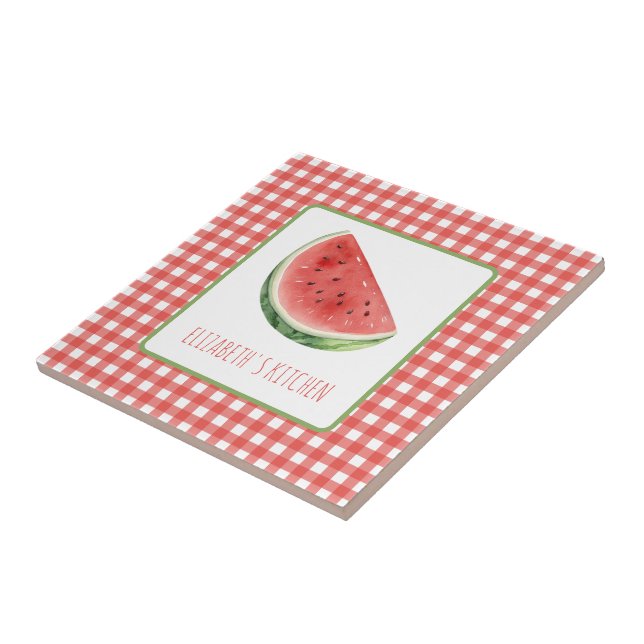 Sommarsommarvattenmelon och röd rutig gingham kakelplatta (Sidan)