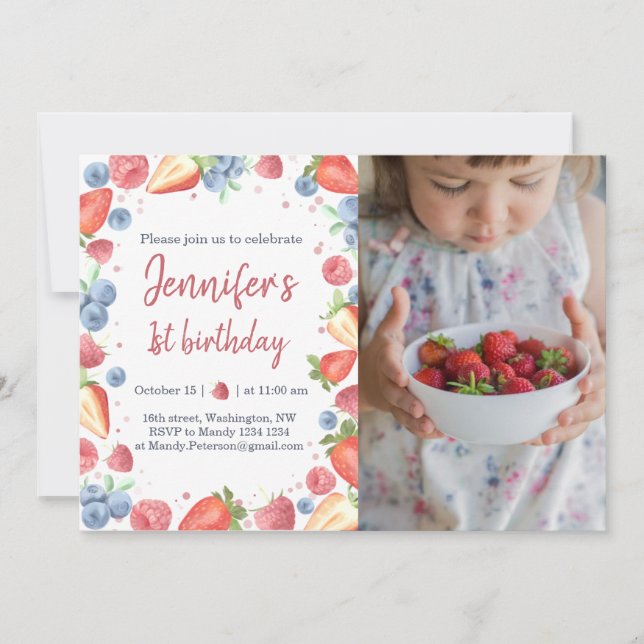 Sommarsöt Berry Flicka födelsedag Inbjudningar (Framsida)