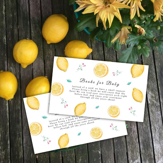 Sommarsöt citron-Bokar för babyskor Tilläggskort (Summer Sweet Lemon Citrus Books For Baby Shower Enclosure Card)