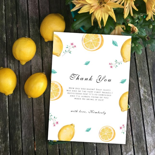 Sommarsötad citrusfrukt, babyskor tack kort (Summer Sweet Lemon Citrus Fruit Baby Shower Thank You Card)