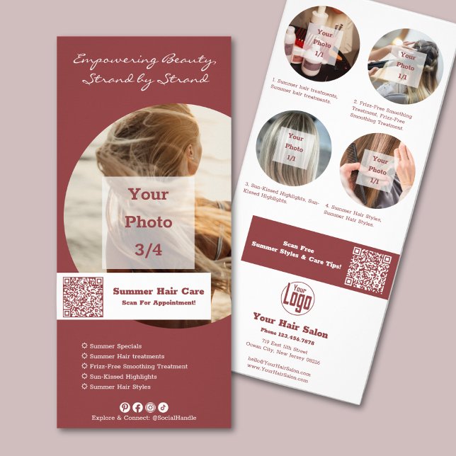 Sommarspecialitet för marknadsföring av Hair Salon Reklamkort (Promotion Hair Salon Summer Specials Rack Card)