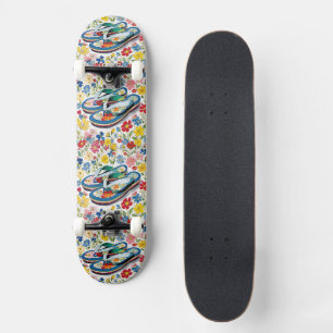 Sommarstämning Blommig Flip Flop Tropisk Blomma Mini Skateboard Bräda 18,5 Cm