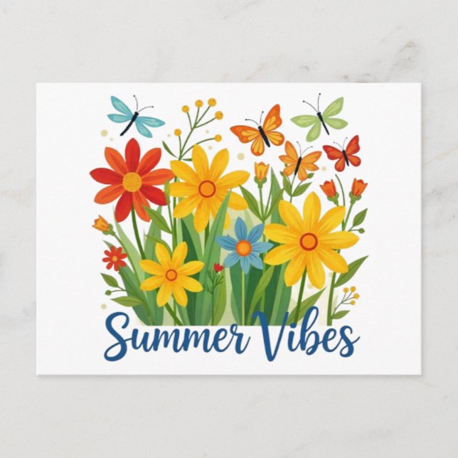 Sommarstämning Blommor med Fjärilar Helg Vykort (Framsida)