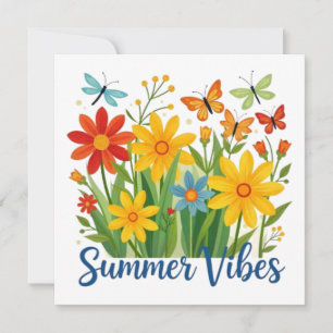 Sommarstämning Blommor med Fjärilar Julkort