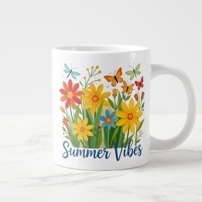 Sommarstämning Blommor med Fjärilar Jumbo Mugg (Höger)