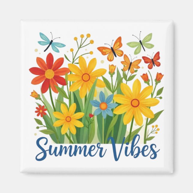 Sommarstämning Blommor med Fjärilar Magnet (Framsidan)