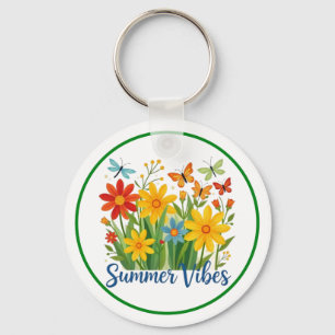 Sommarstämning Blommor med Fjärilar Nyckelring