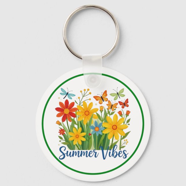 Sommarstämning Blommor med Fjärilar Nyckelring (Framsida)