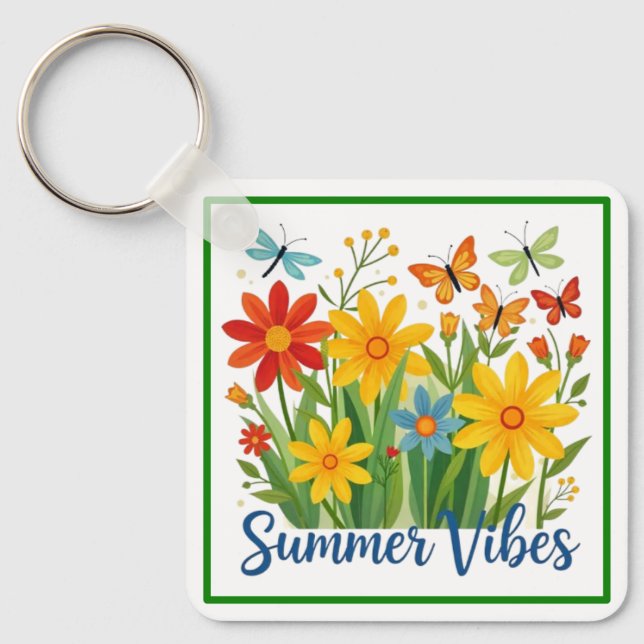 Sommarstämning Blommor med Fjärilar Nyckelring (Framsida)