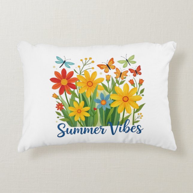 Sommarstämning Blommor med Fjärilar Prydnadskudde (Framsidan)
