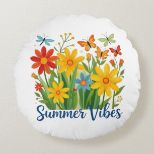 Sommarstämning Blommor med Fjärilar Rund Kudde
