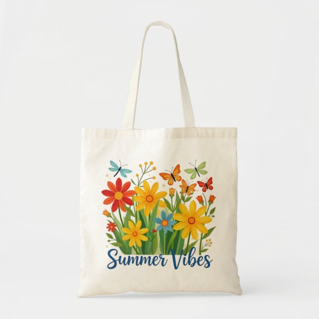 Sommarstämning Blommor med Fjärilar Tygkasse (Framsidan)