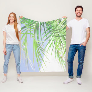 Sommarstämning Palmkronblad Ljust Grönt Pastell Fleecefilt