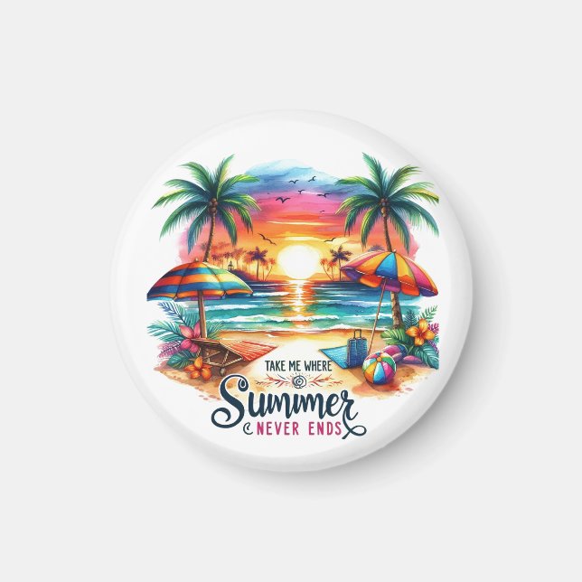 Sommarstämning Penseldrag Strand Solnedgång-34626  Magnet (Framsidan)