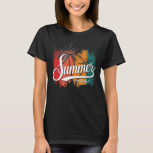Sommarstämning Retro Solnedgång Och Palmträd Kvinn T Shirt