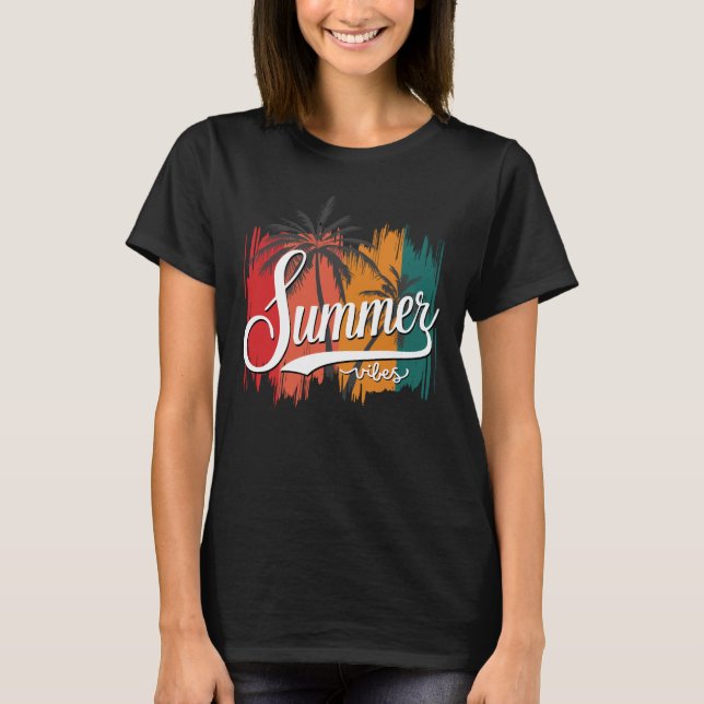 Sommarstämning Retro Solnedgång Och Palmträd Kvinn T Shirt (Framsida)