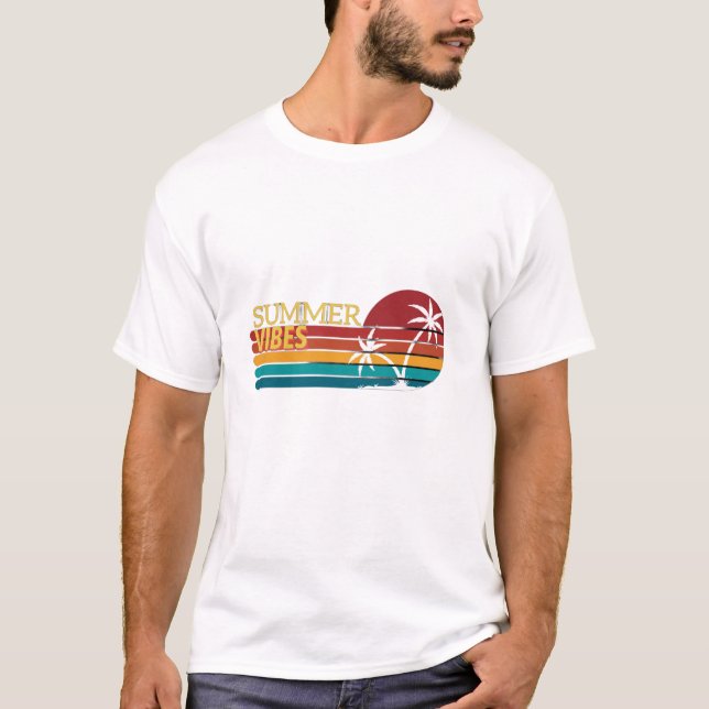 Sommarstämning Retro Solnedgång Palmträd T-Shirt (Framsida)