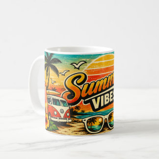 Sommarstämning Retro Strand Solnedgång Kaffemugg