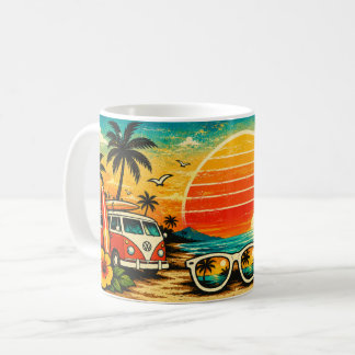 Sommarstämning Retro Strand Solnedgång Kaffemugg