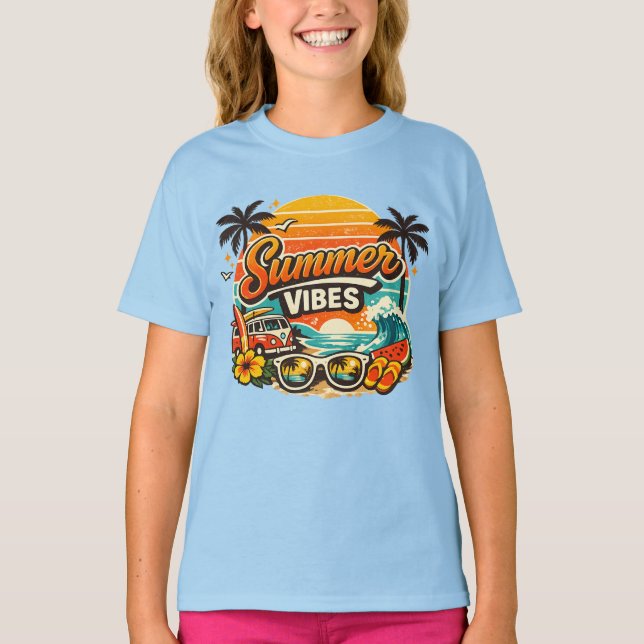 Sommarstämning Retro Strand Solnedgång  T Shirt (Framsida)